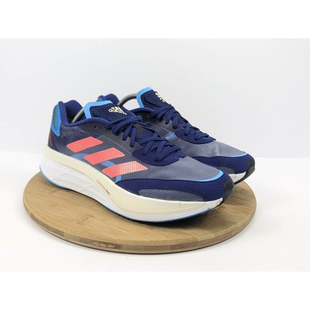 Adidas Adizero Boston 10 Marathon Running Shoes Men Size 10.5 Blue White Sneaker